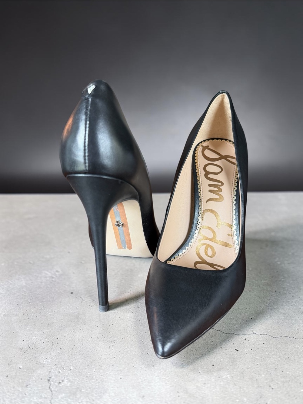 Sam Edelman Black Leather Pointed-Toe Stiletto Pumps
